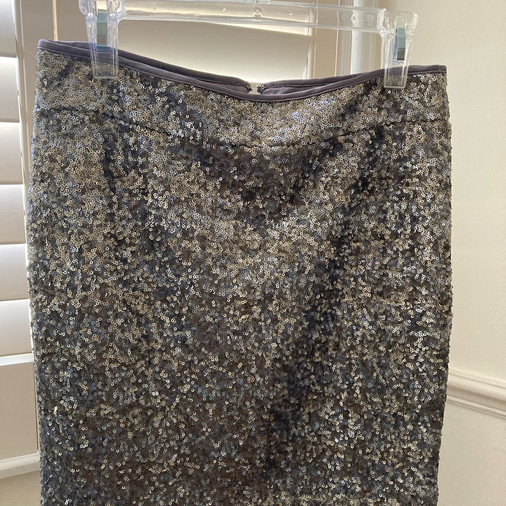 Cache Glittering Silver Sequin Skirt